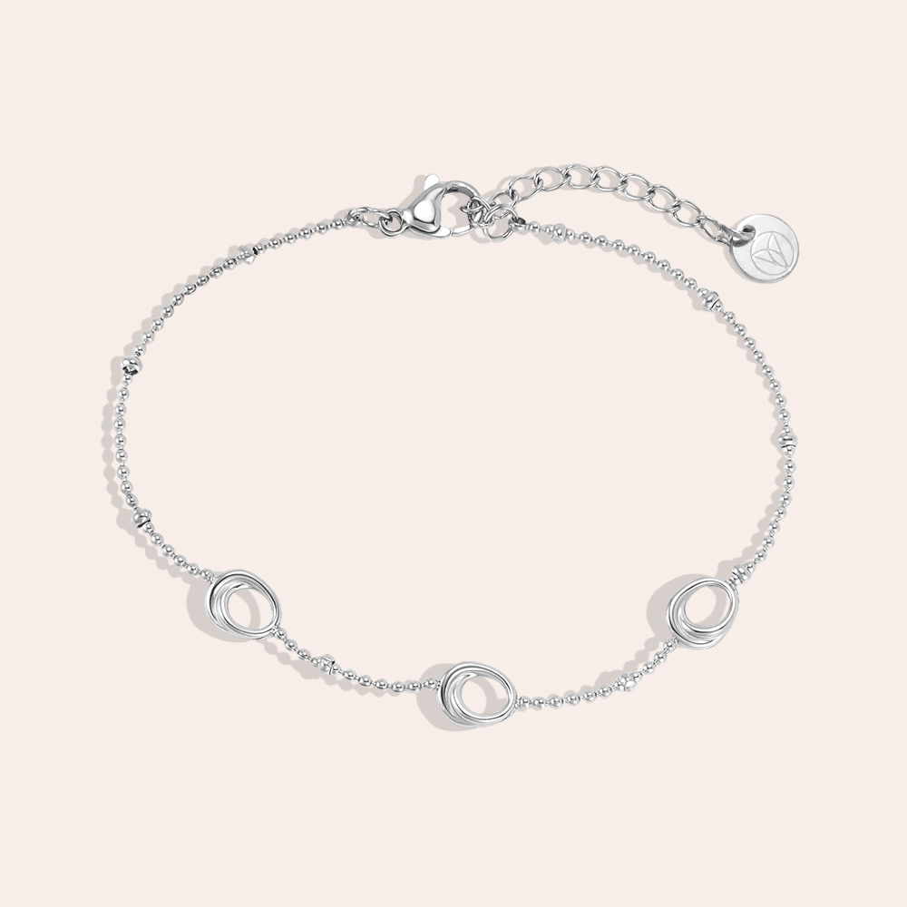 Stainless steel bracelet, 17 cm, with three hollow ovals