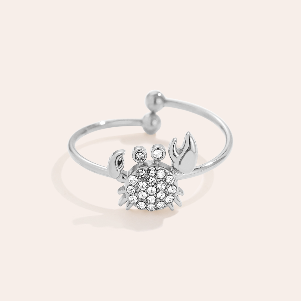 Stainless steel ring Diamond Crab