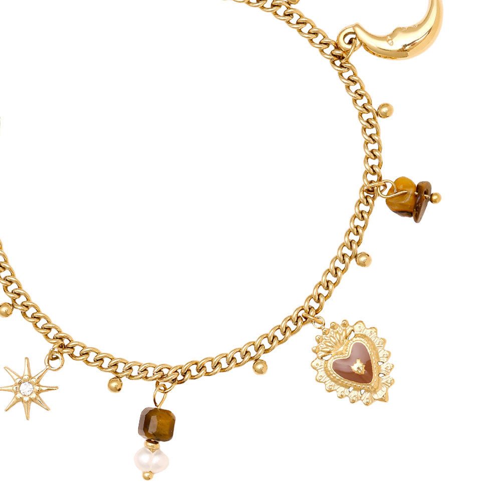 Stainless steel bracelet 17cm Natural Stone And Charms