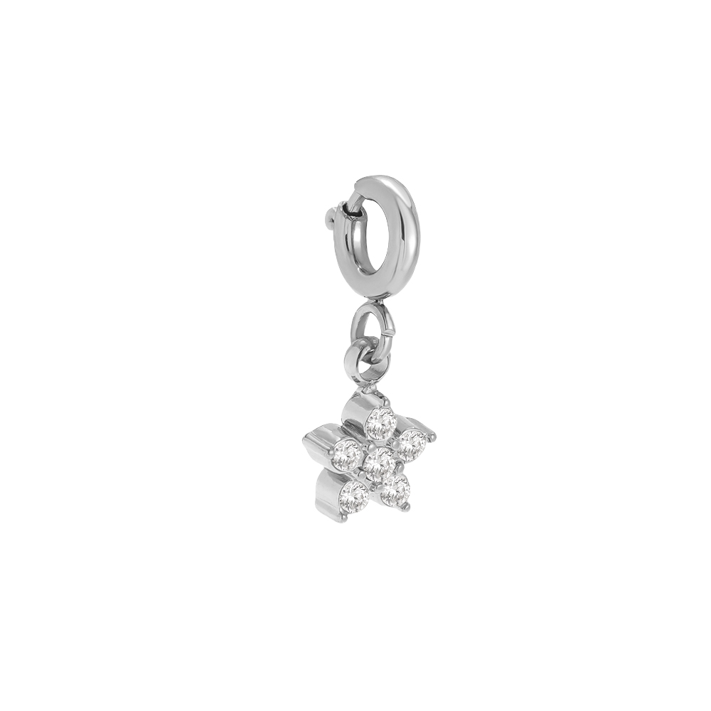 Stainless steel pendant 15mm zirconia flower with spring clasp