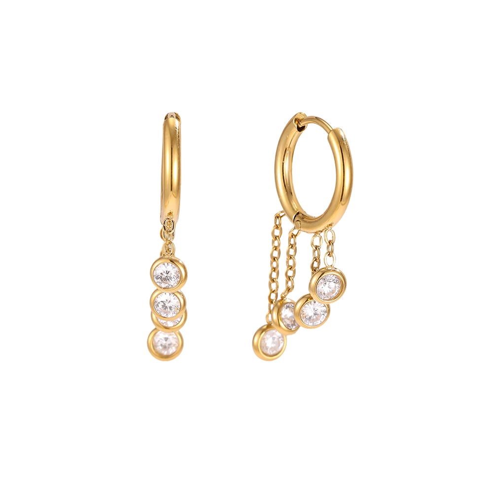 Stainless steel earrings, 32 × 12 mm, 4 round rhinestones