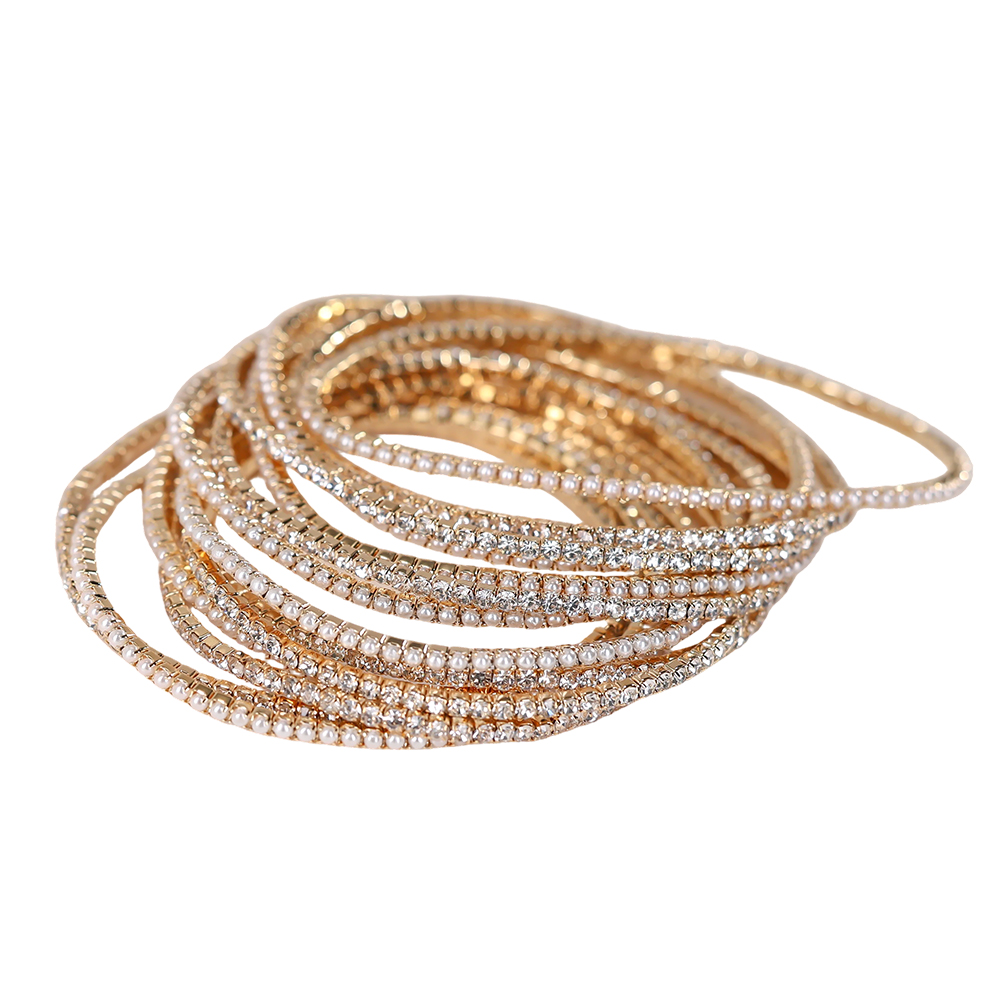 Metal alloy bracelet set 48 adjustable mini pearl and zirconia 