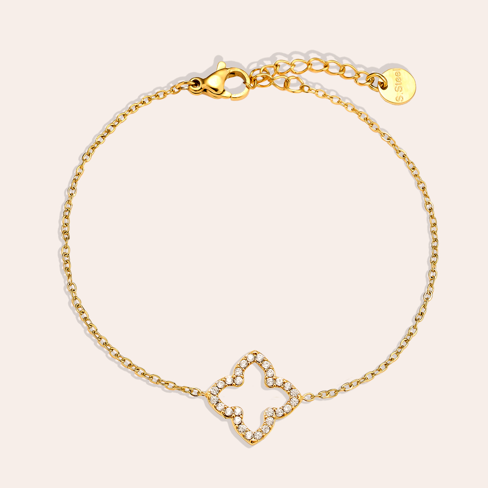 Stainless steel bracelet 17cm Classic Diamond Lucky Flower