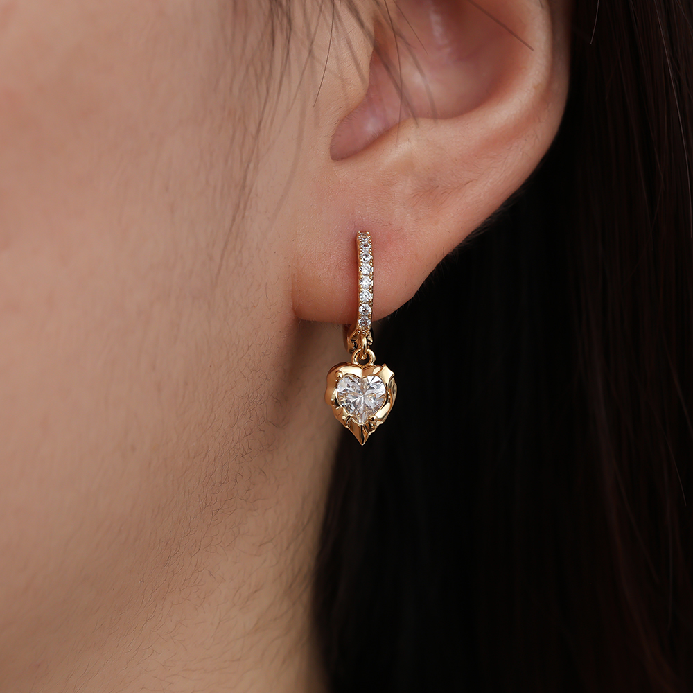 Vintage Diamond Heart Gold-plated Earrings 