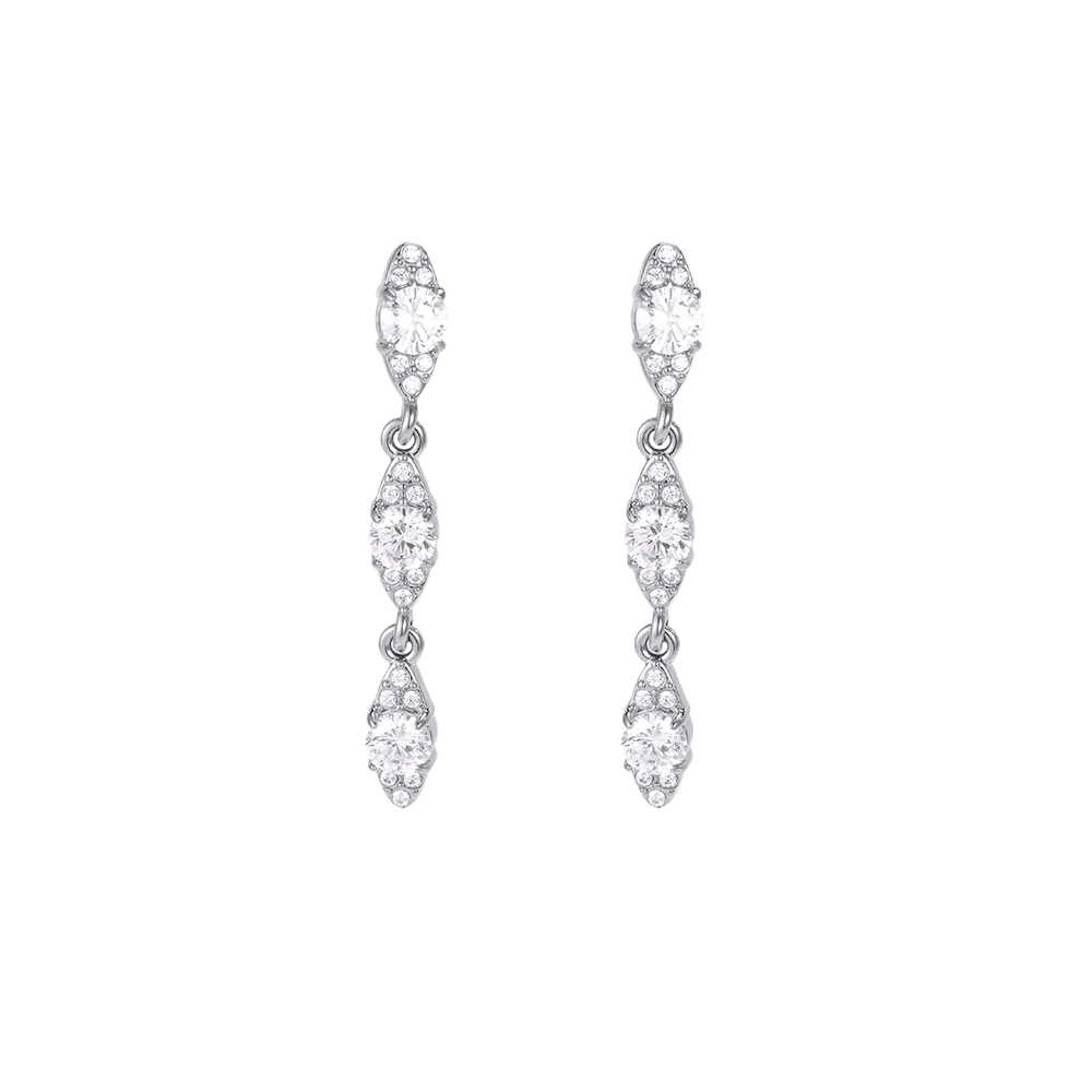 Stainless steel earrings, 35mm, with three sparkling zirconia stones