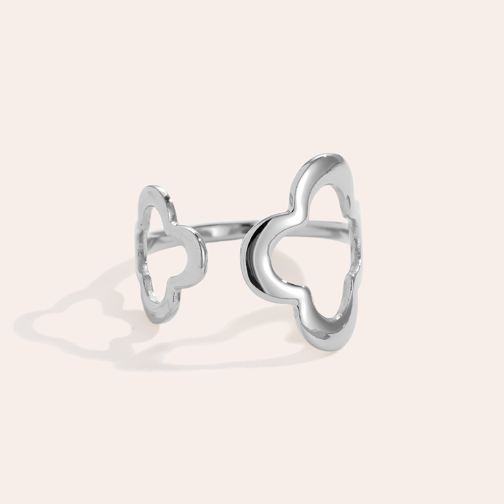 Stainless steel ring Two Lucky Flower