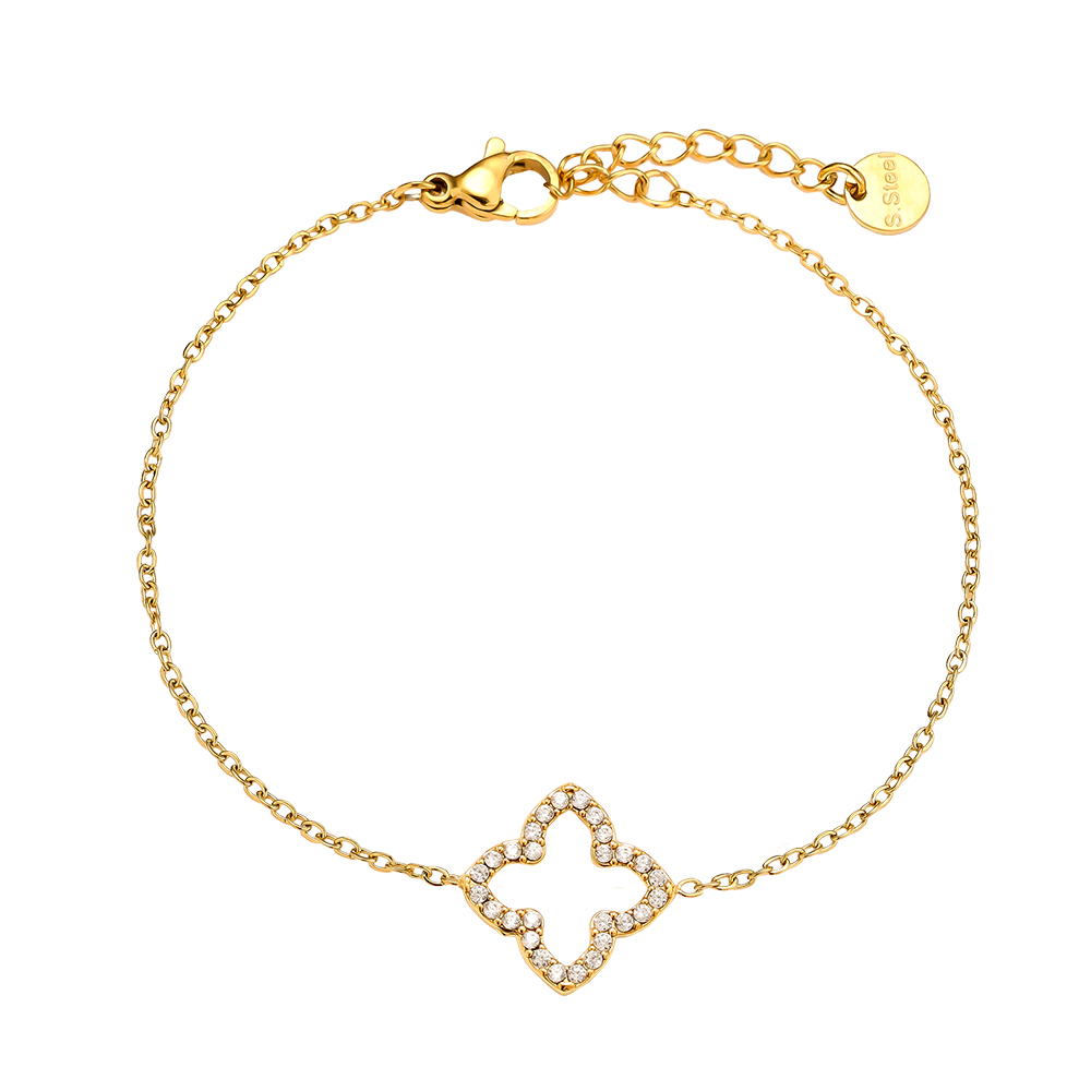 Stainless steel bracelet 17cm Classic Diamond Lucky Flower