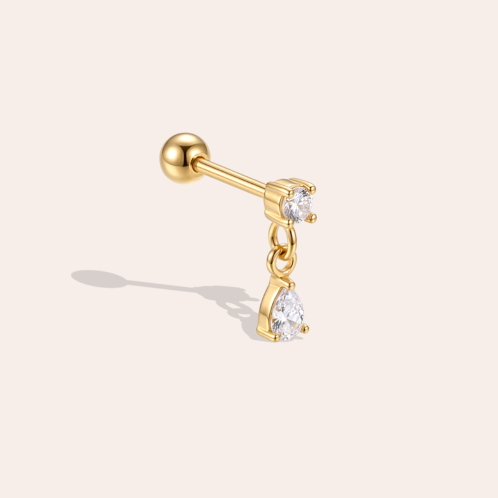 Stainless steel piercing, 9mm mini zirconia teardrop