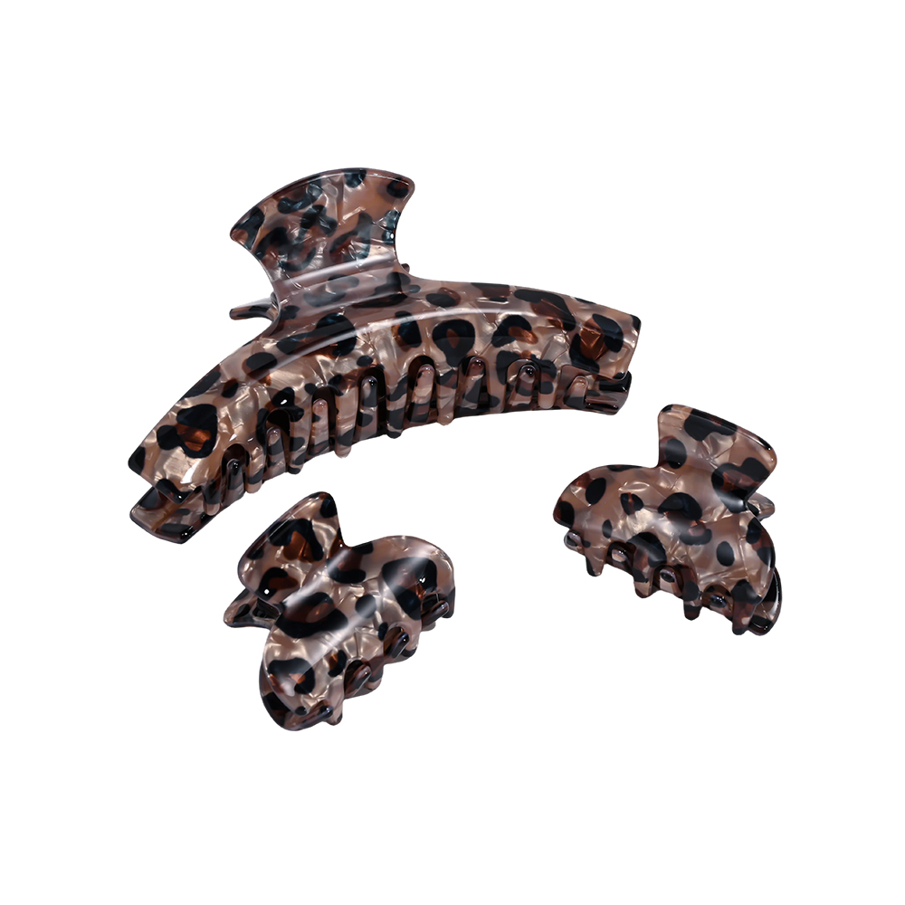 Set of 3 light brown leopard-print hair clips     