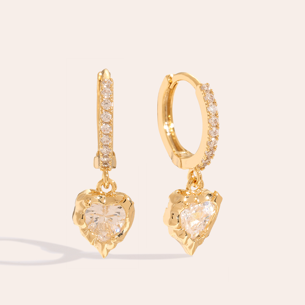 Vintage Diamond Heart Gold-plated Earrings 