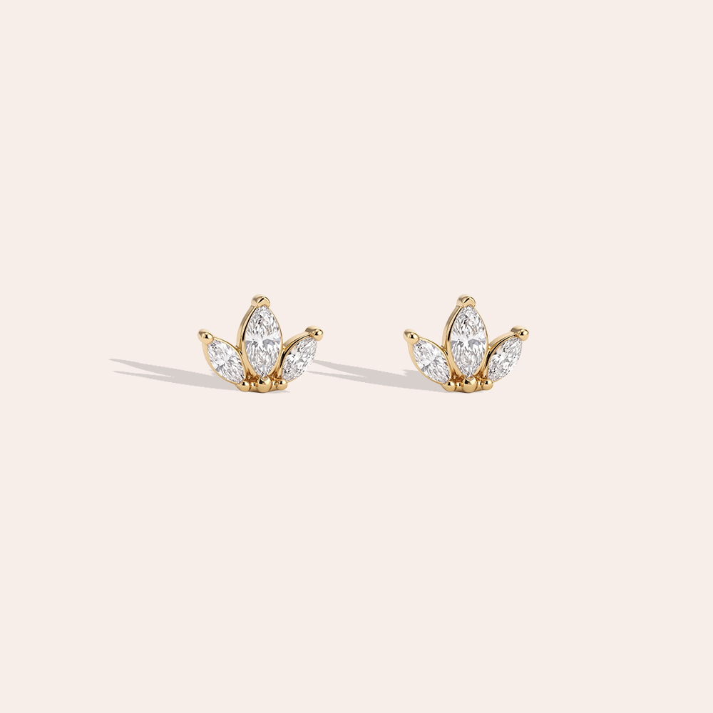 Stainless steel earrings, 5×7 mm, leaf-shaped cubic zirconia   