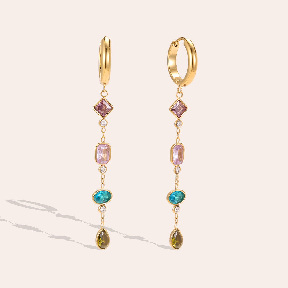 Stainless steel earrings, 69 × 16 mm, with delicate cubic zirconia