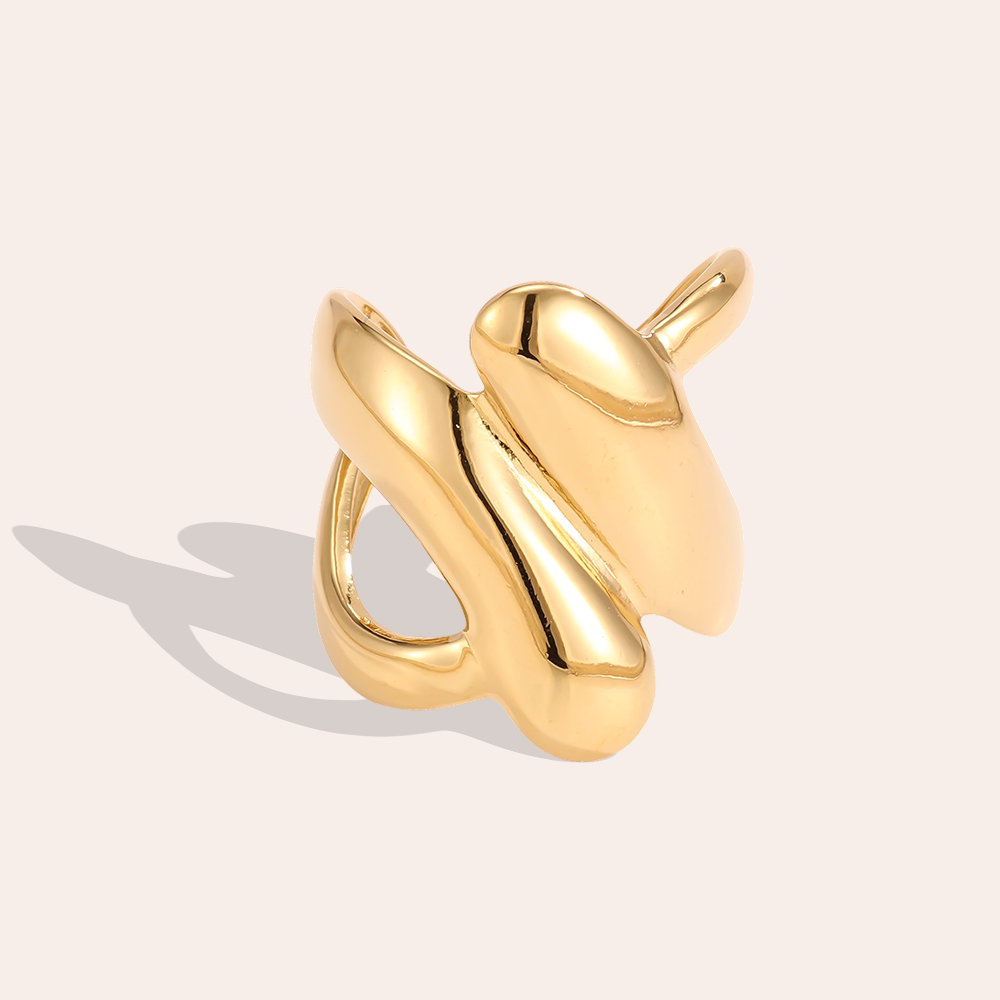 Stainless Steel Ring, Adjustable, Wavy Design, Crossed