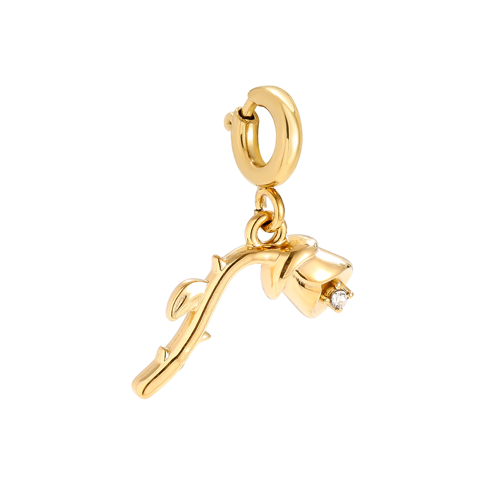 Stainless Steel Pendant 15mm Spring Clasp Rose With Diamond