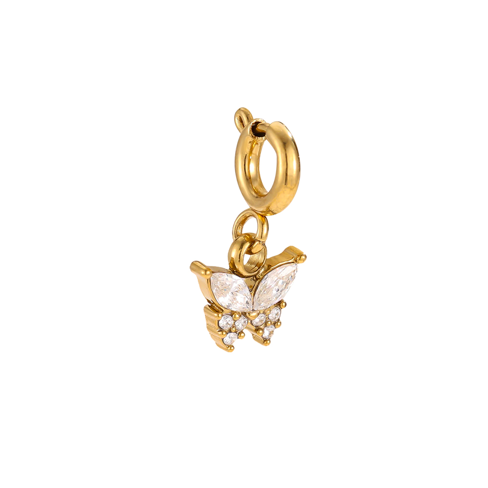 Stainless steel pendant 16mm zirconia butterfly with spring clasp