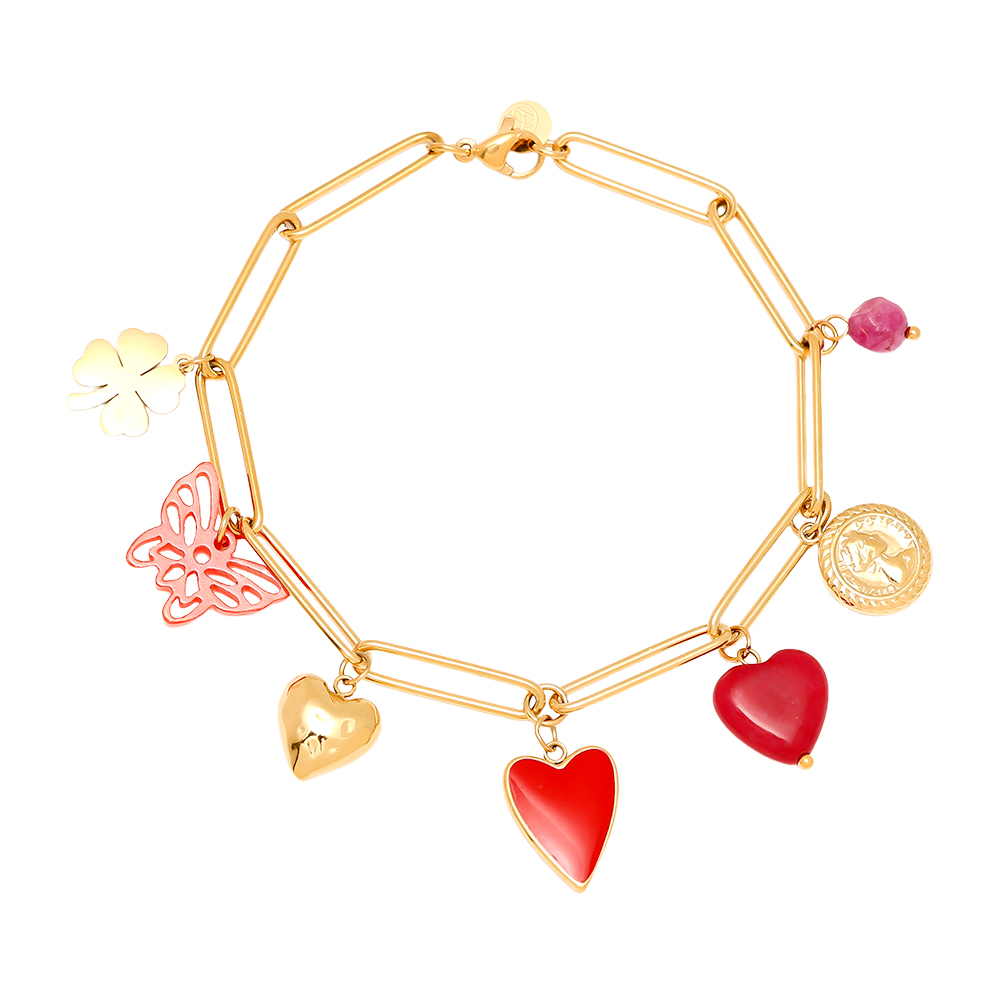 Stainless steel bracelet 21cm Red Charms