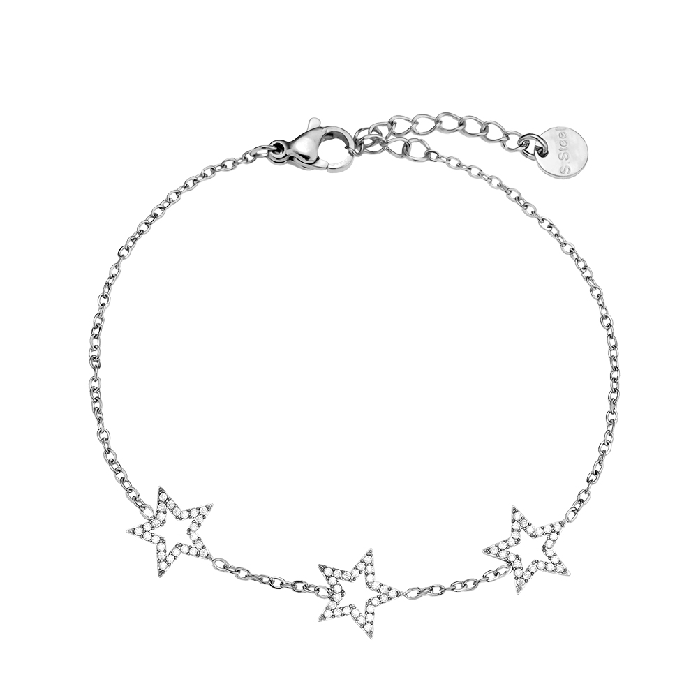 Stainless steel bracelet 17cm Three Diamond Star