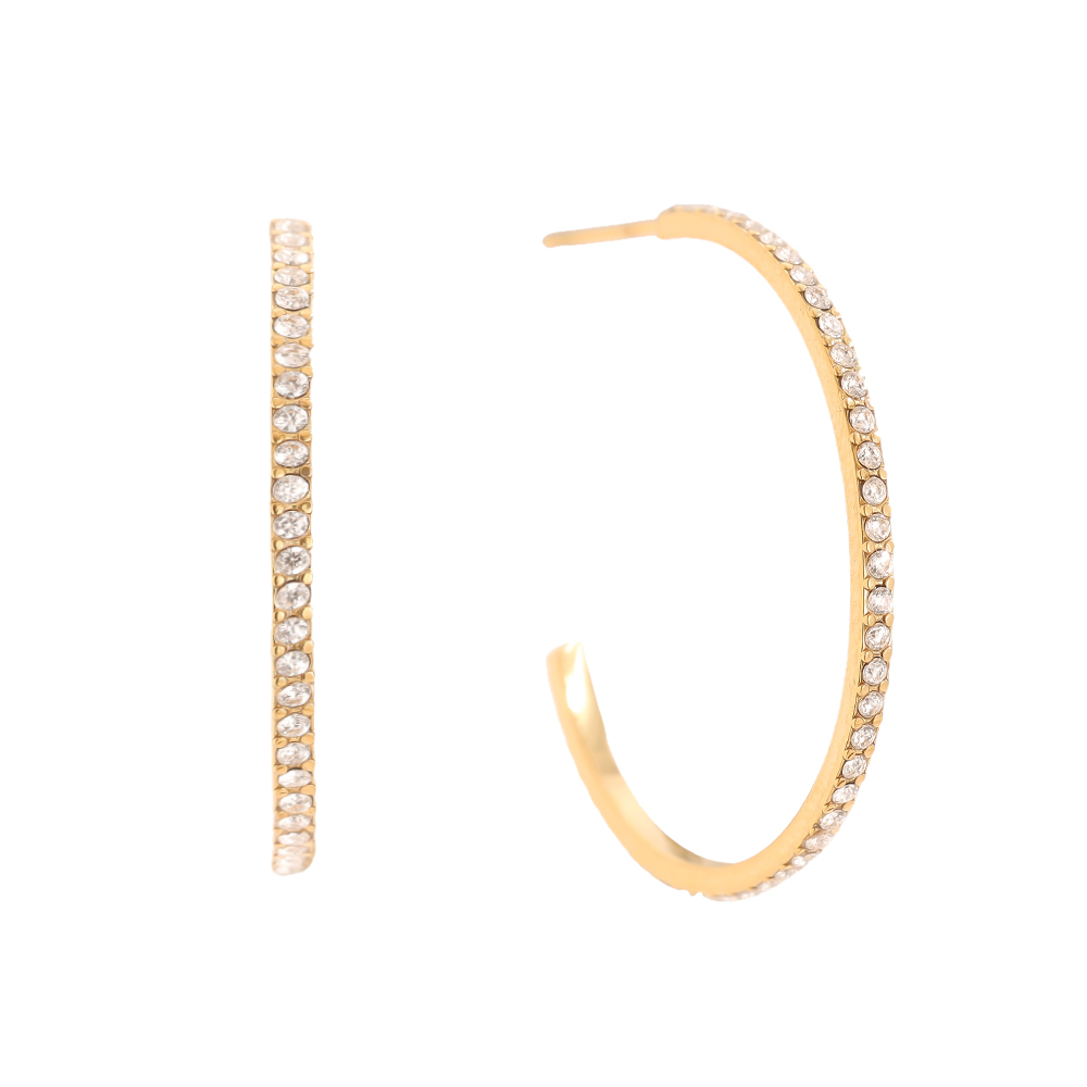 Stainless steel earrings 30mm Simple Diamond Half Hoop