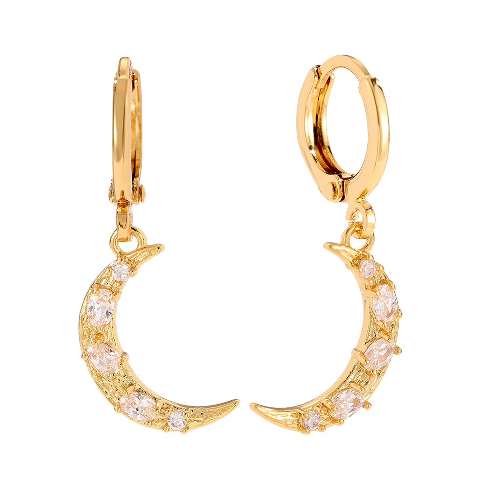 Gold-plated earrings 3cm Diamond Moon