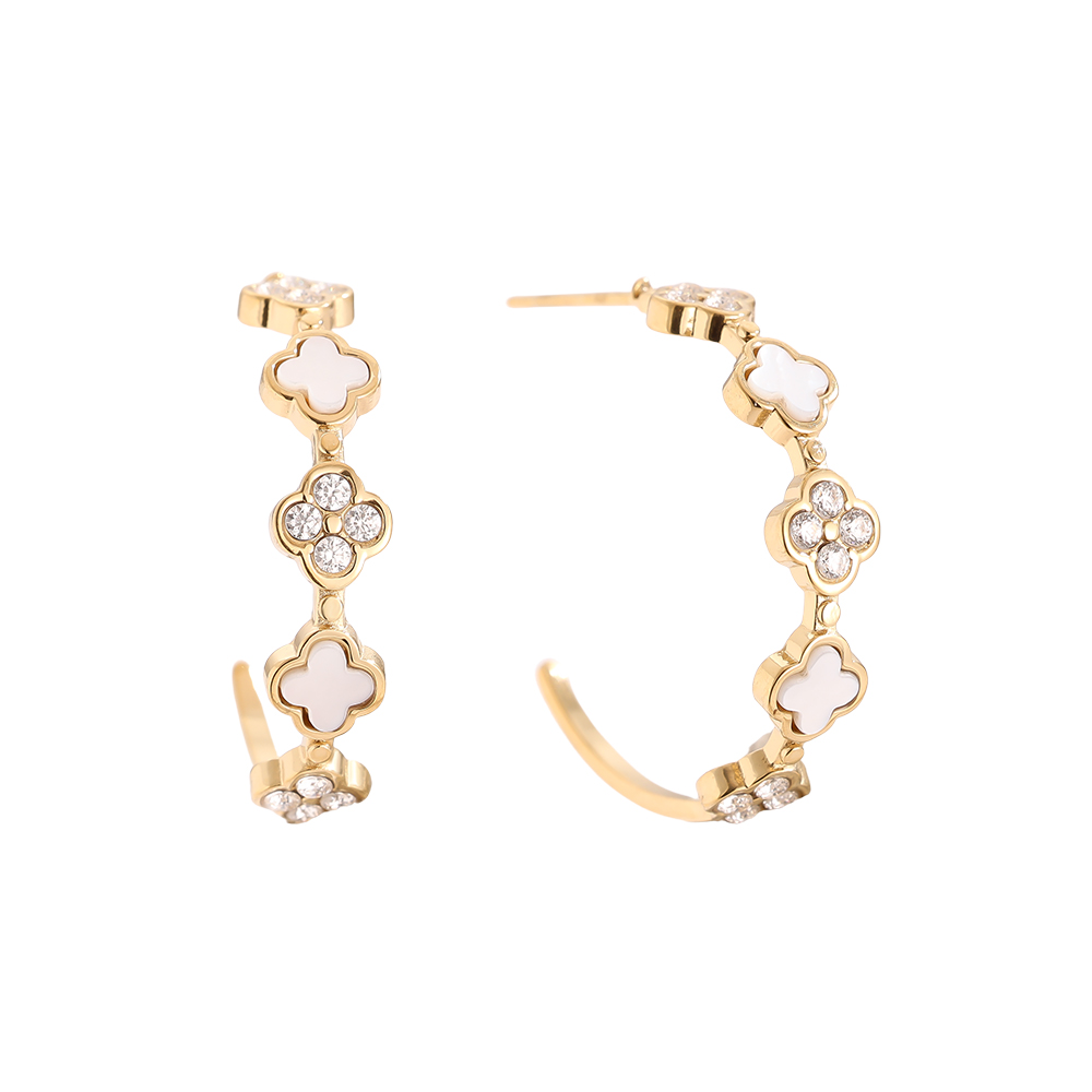Stainless steel earrings 25mm Lucky Flower Half Hoop