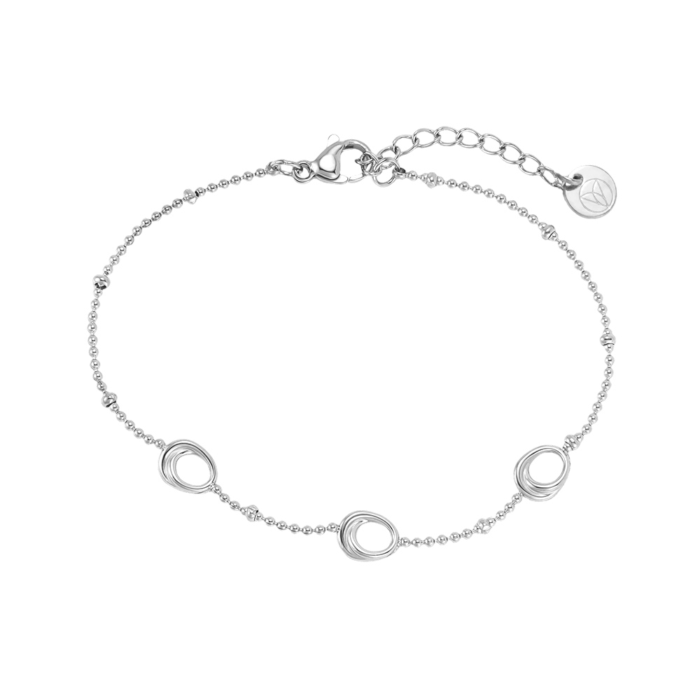 Stainless steel bracelet, 17 cm, with three hollow ovals