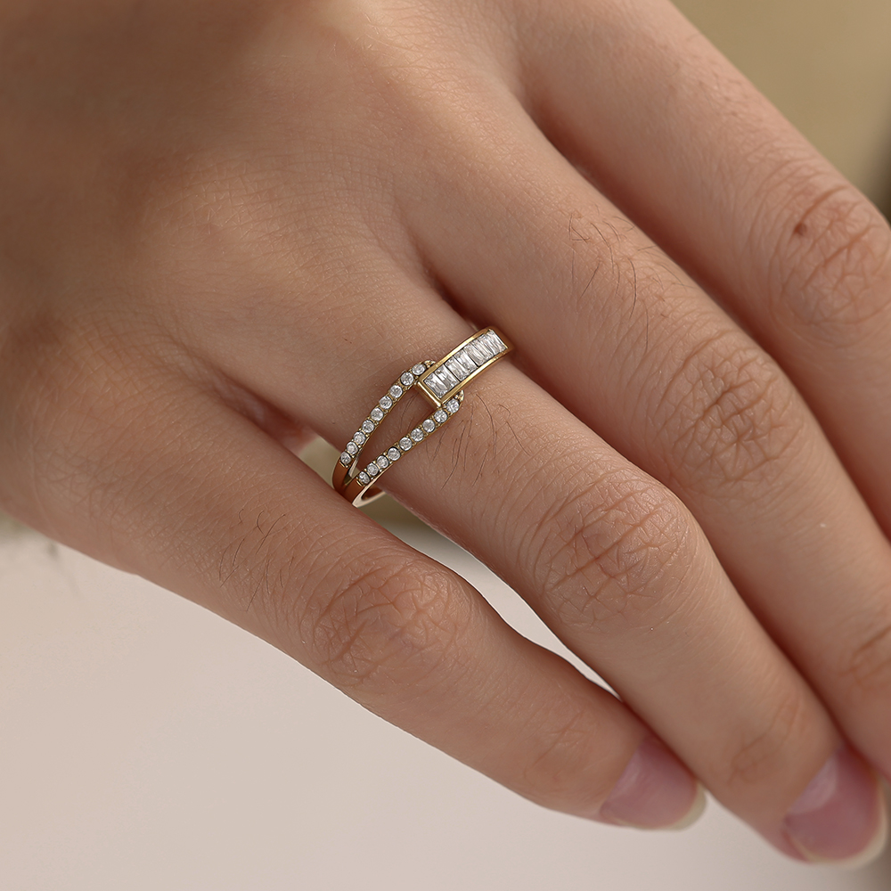 Stainless Steel Ring, Adjustable, with Fine Zirconia