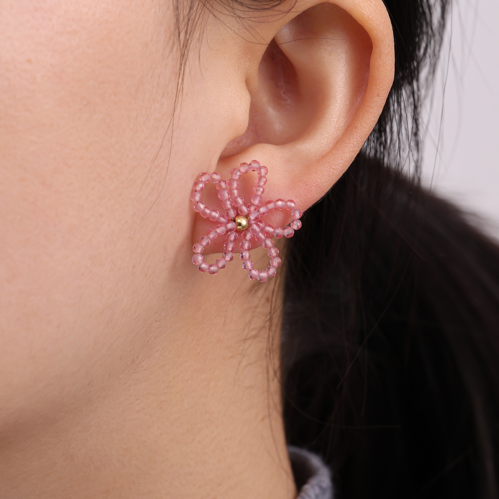 Stainless steel earrings 2.5cm crystal flowers