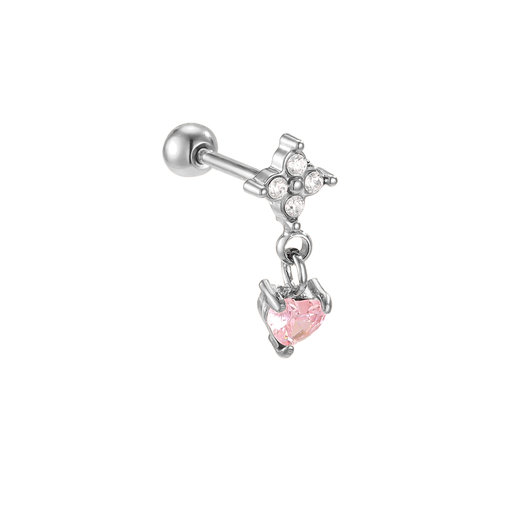 Stainless steel piercing 10mm mini zirconia flower cloverleaf heart-shaped