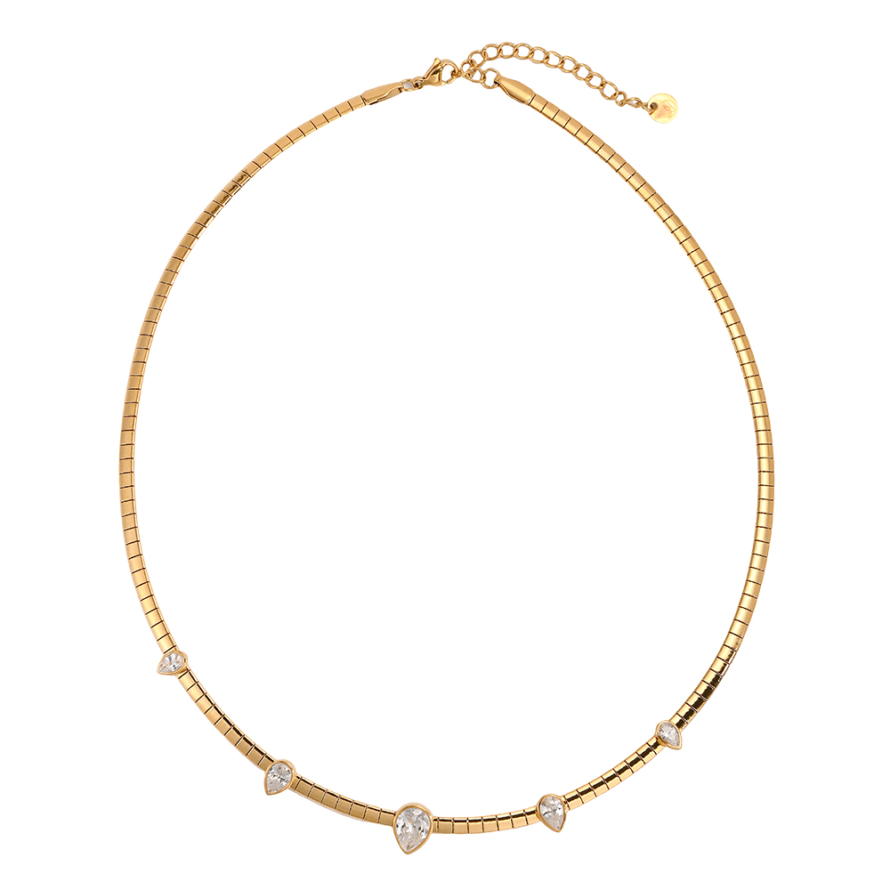 Stainless steel necklace, 40 cm, teardrop-shaped cubic zirconia