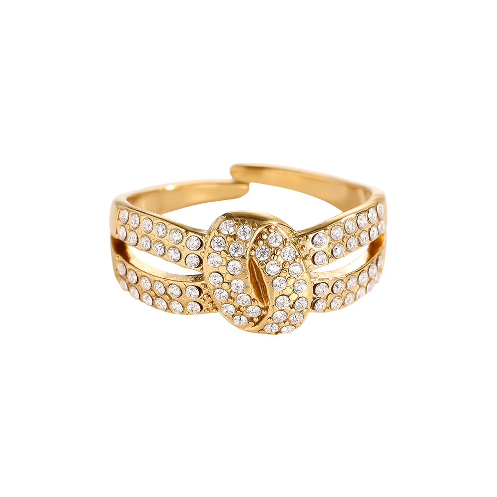 Stainless steel ring, adjustable, with double zirconia and a knot