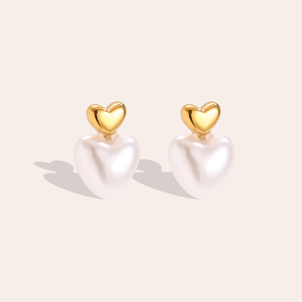 Stainless steel earrings 1cm Pearly Heart