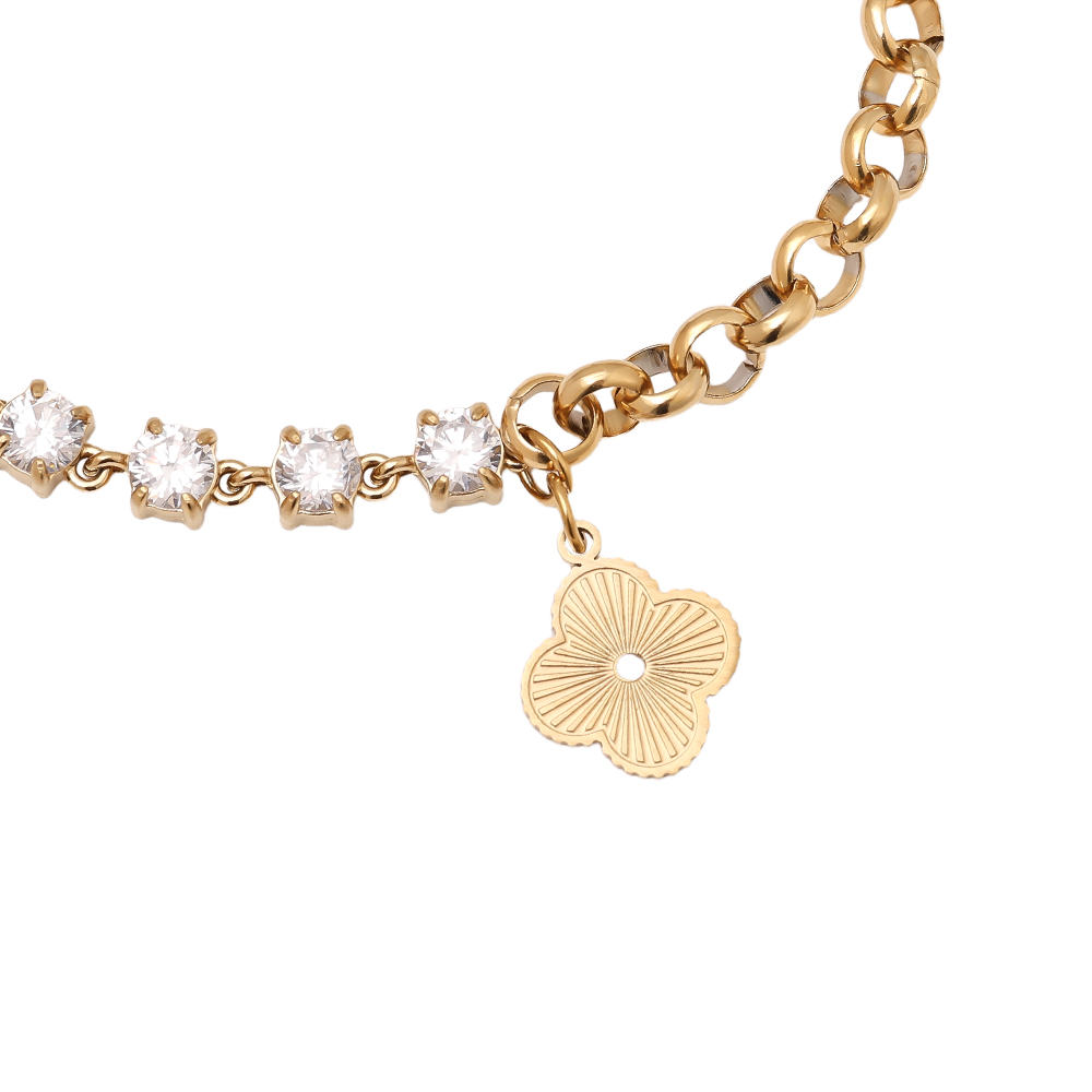 Stainless steel bracelet 16cm Half Diamond Chain With Lucky Flower