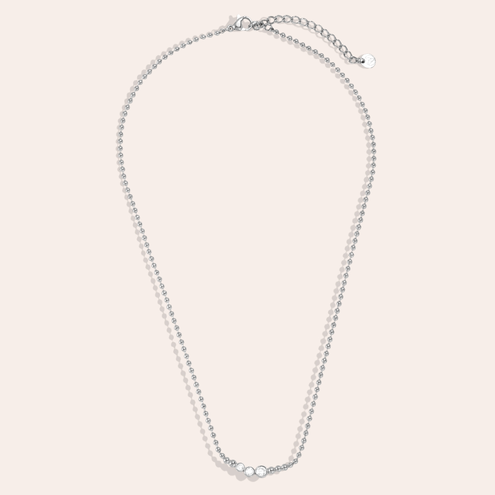 Stainless steel necklace, 40 cm, dot chain with cubic zirconia