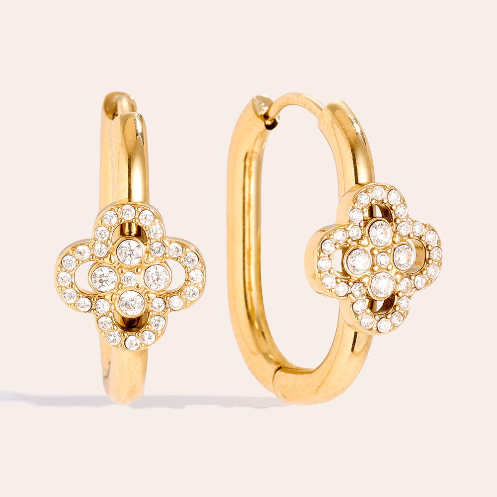 Stainless steel earrings 2cm Diamond Lucky Flower In Hoop