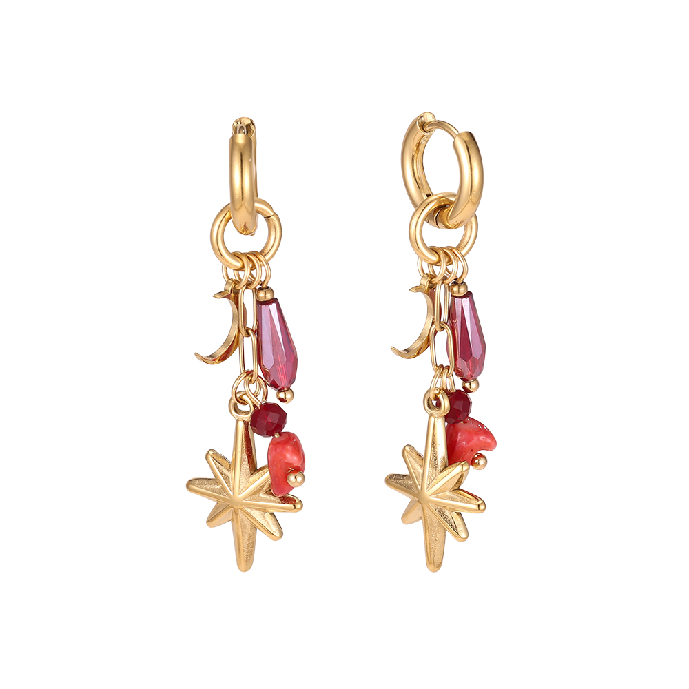 Stainless steel earrings, 49mm star with red crystal