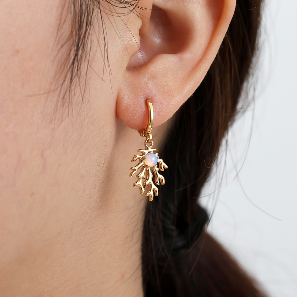 Gold-plated earrings 3.1cm Coral And Natural Stone
