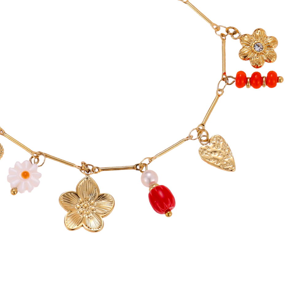 Stainless steel bracelet, 17 cm, pearl flower, rose