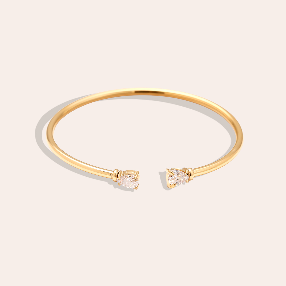 Stainless steel bangle Adjustable Two Diamond Drop
