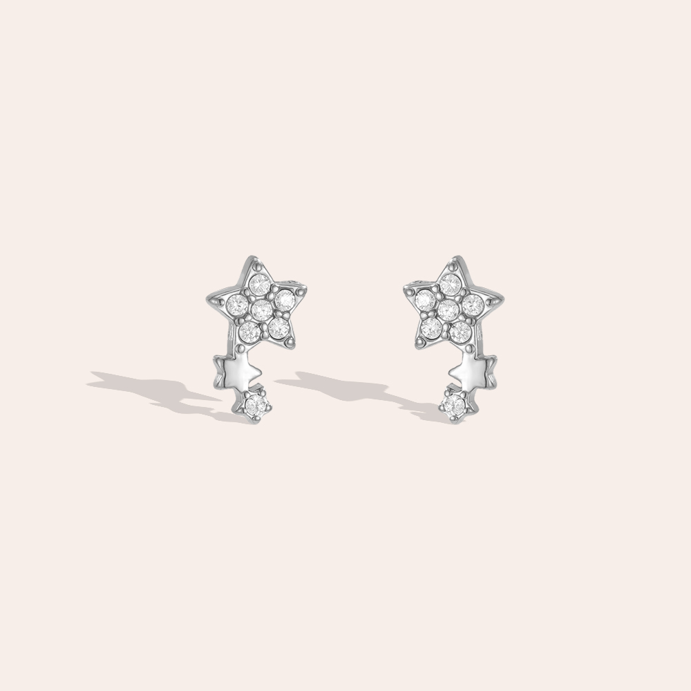Stainless steel earrings, 8mm cubic zirconia star