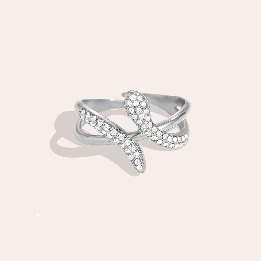 Stainless steel ring – adjustable snake ring with cubic zirconia