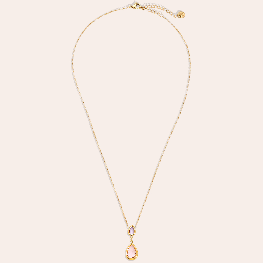 Stainless steel necklace 40cm Pink And Blue Diamond
