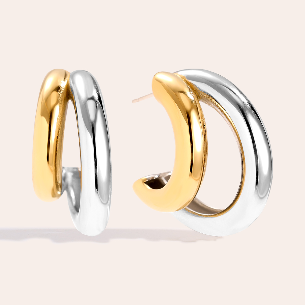 Stainless Steel Earrings 30mm Gold And Silver Half Hoop
