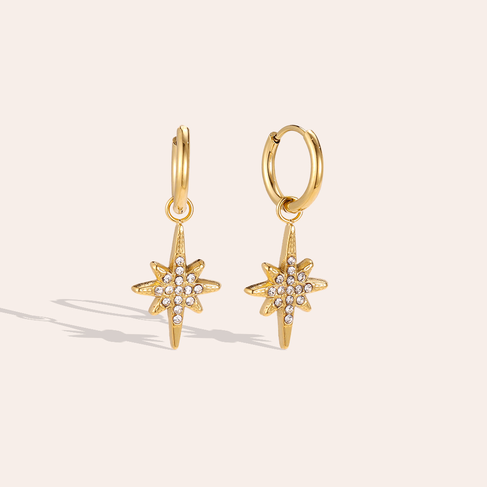 Stainless steel earrings, 28 x 11 mm, Big Dipper design with cubic zirconia