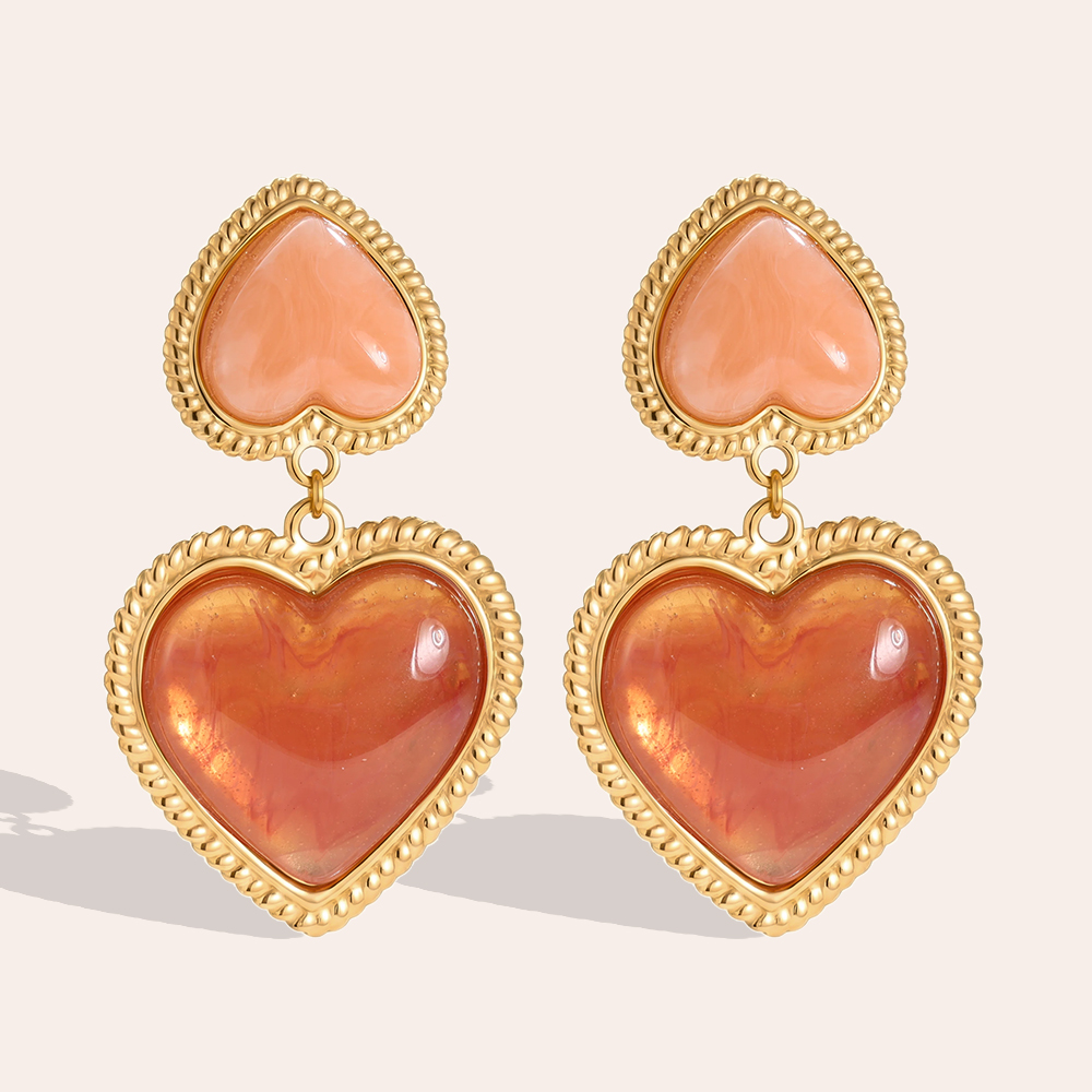 Stainless steel earrings 60mm acrylic vintage double heart