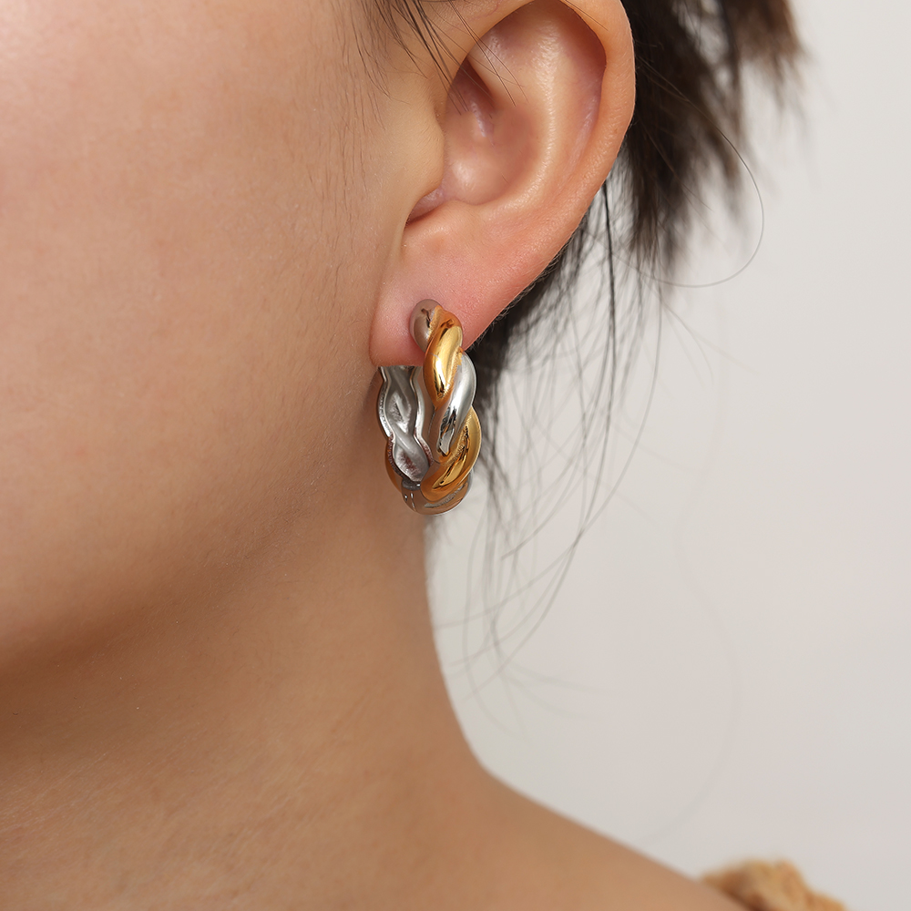 Stainless Steel Earrings 2.7cm Gold And Silver Twist Hoop
