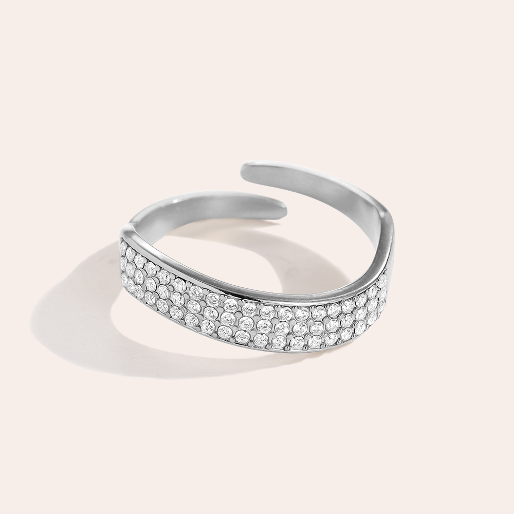 Stainless Steel Adjustable Ring with Simple Zirconia