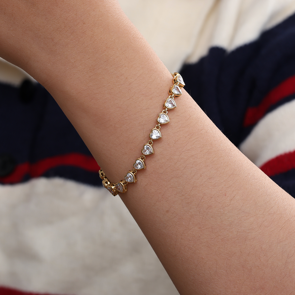 16cm Diamand Hearts stainless steel bracelet       