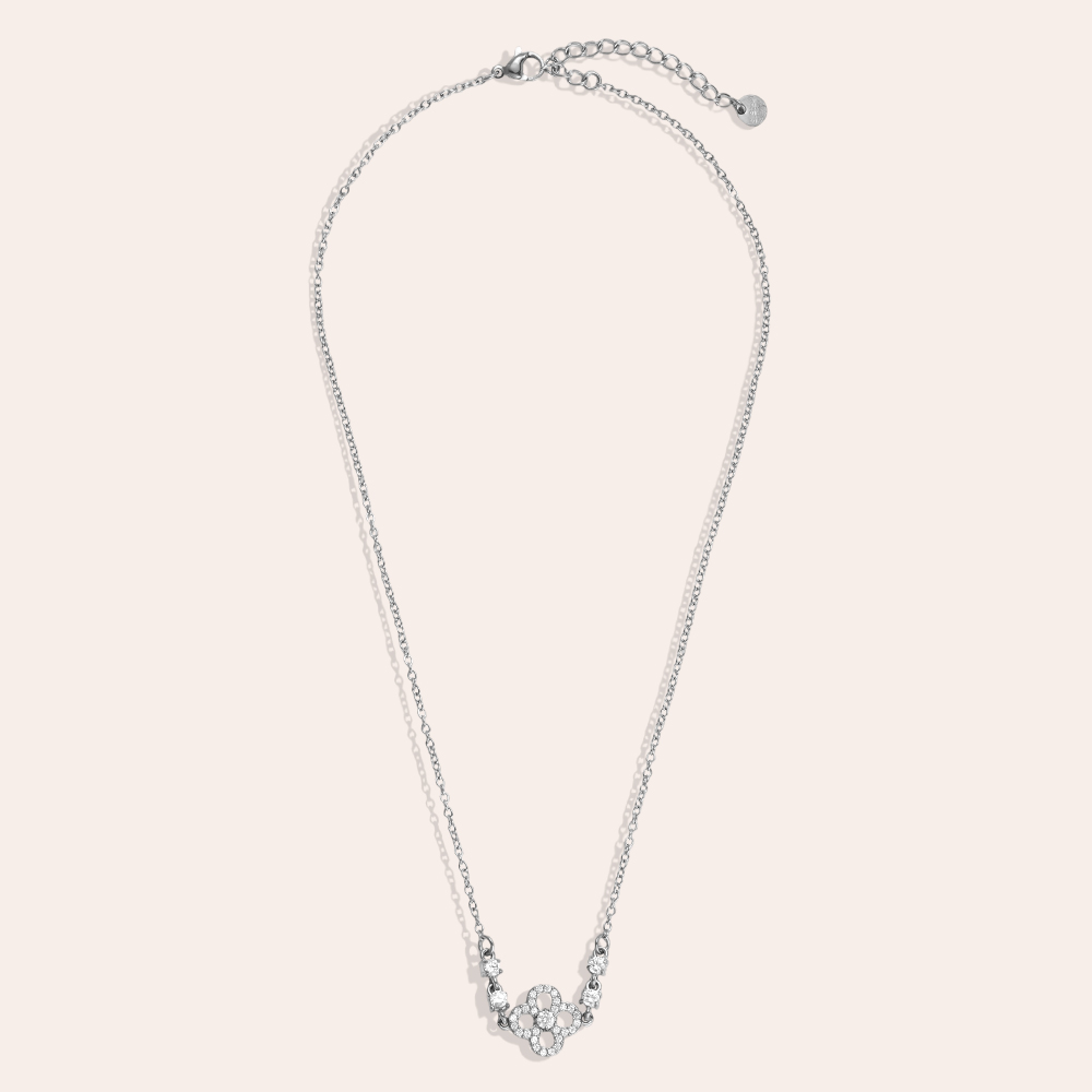 40cm stainless steel necklace with filigree zirconia shamrock