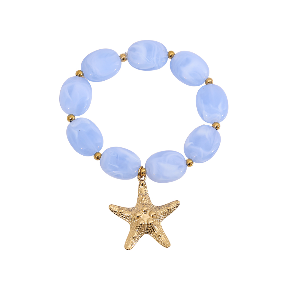 Stainless steel bracelet Elasticated golden starfish and acrylic