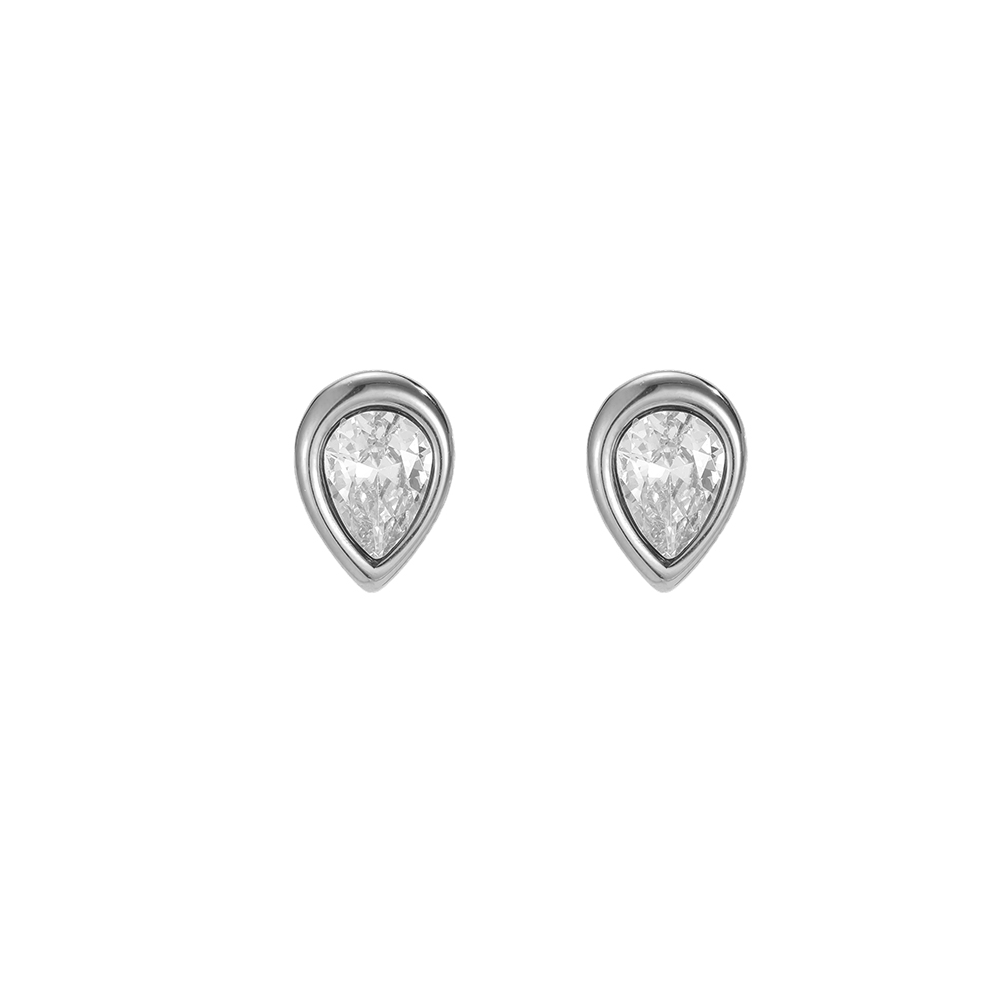 Stainless steel earrings, 10.6mm teardrop-shaped cubic zirconia